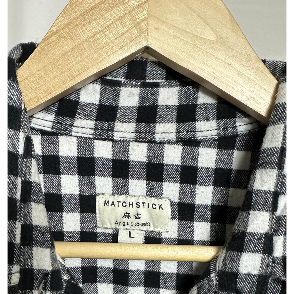 Matchstick Plaid Flannel Shirt Black White Button-Up Long Sleeve Women's Large - Picture 5 of 7